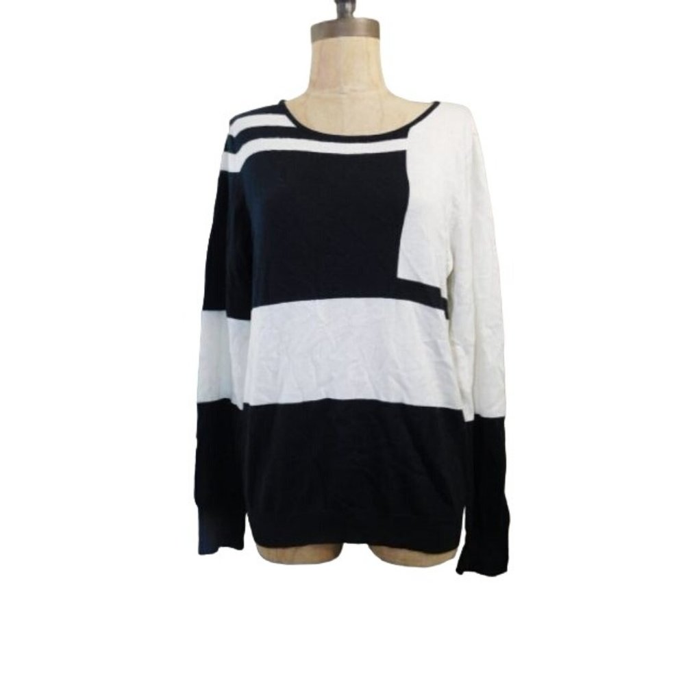 The Limited Size L Large Black White Blocked Knit Top NWT